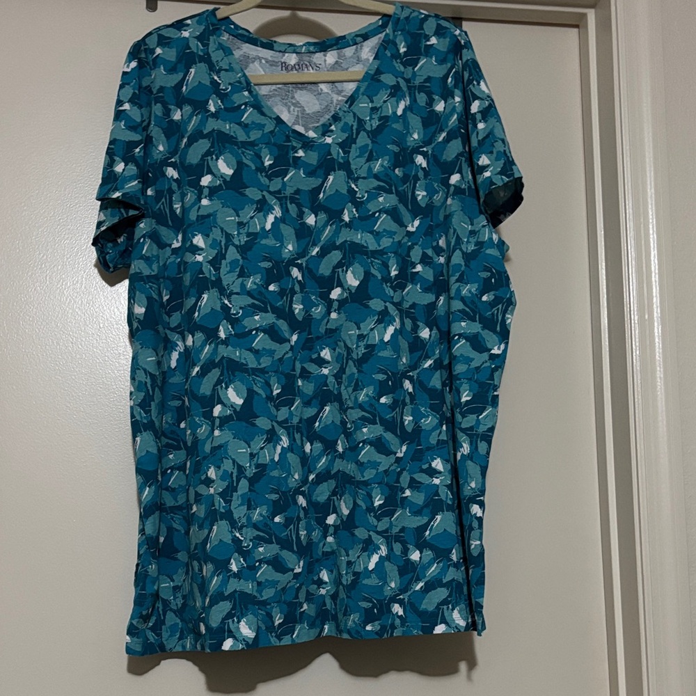 Teal Leaf Print Women's Top